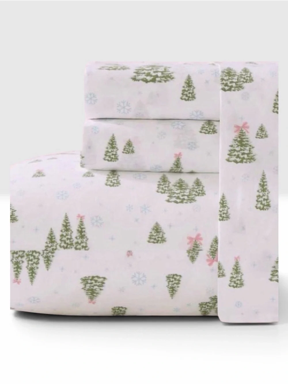 Laura Ashley FULL Set Green Trees Pink Bows Blue Snowflakes ~ Winter Wonderland